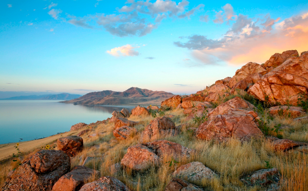 The southern end of Antelope Island Utah as seen from Buffalo Point