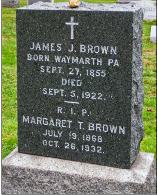Gravestone of Margaret T. Brown in Westbury, New York, where she is buried alongside her husband J.J. Brown