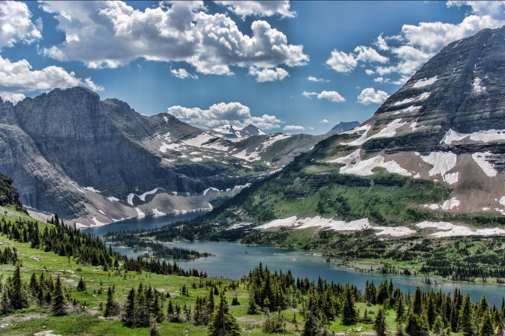 A scenic view of Hidden Lake along the Going-to-the-Sun Road in Montana.