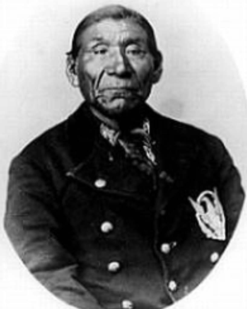 Historical black and white photograph of Chief Winnemucca when he was younger.