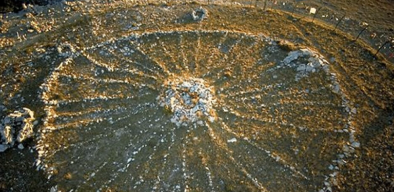 Overhead photo of the Bighorn Medicine Wheel near Lovell Wyoming