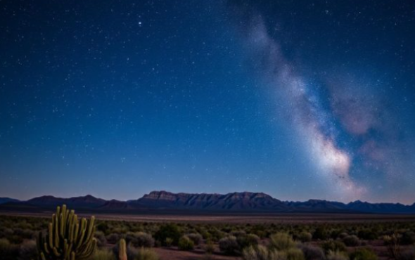 Wide angle color photograph of the night sky over the Roswell New Mexico area showing the stars in the Milky Way Galaxy