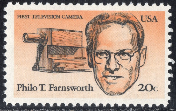 1983 U.S. postage stamp featuring Philo T. Farnsworth and the first television camera