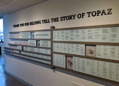 Memorial wall display inside the Topaz Museum telling the story of the internment camp