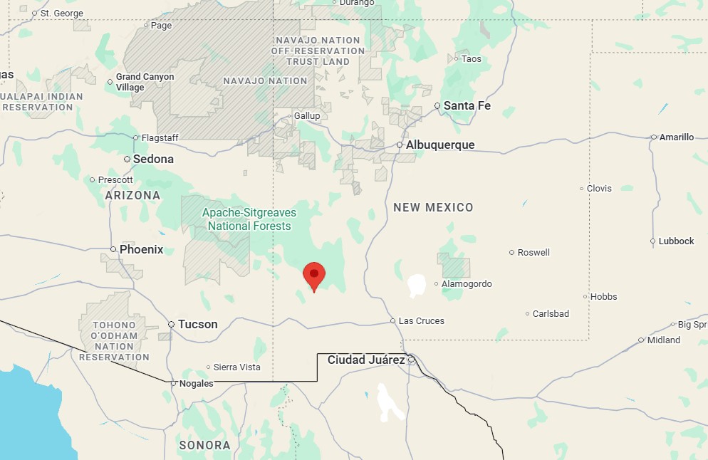 Map showing Silver City, New Mexico, where Billy the Kid grew up after moving west with his mother