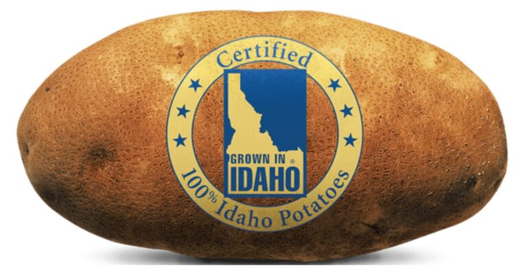 Large Idaho potato featuring the official "100% Grown in Idaho" certified seal