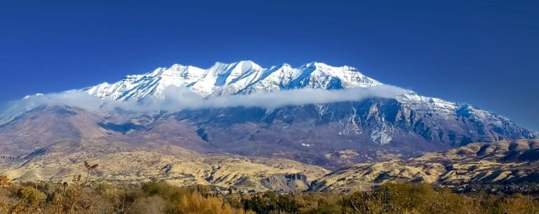 Classic southwest view of the Mount Timpanogos legend from the Orem and Provo area, highlighting the Princess in Repose silhouette.
