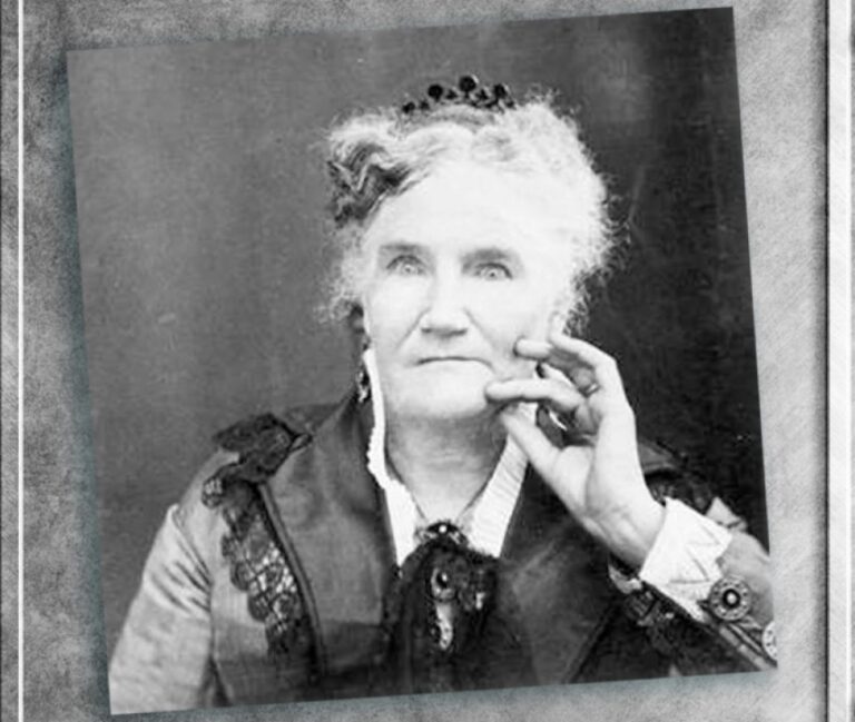 Historical black and white portrait of Esther Hobart Morris resting her chin on her hand