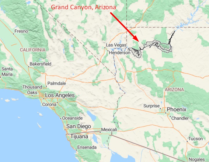 Map of where the Grand Canyon is located in the American West