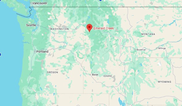 Regional map of the Pacific Northwest pinpointing the Emerald Creek star garnet location in northern Idaho.