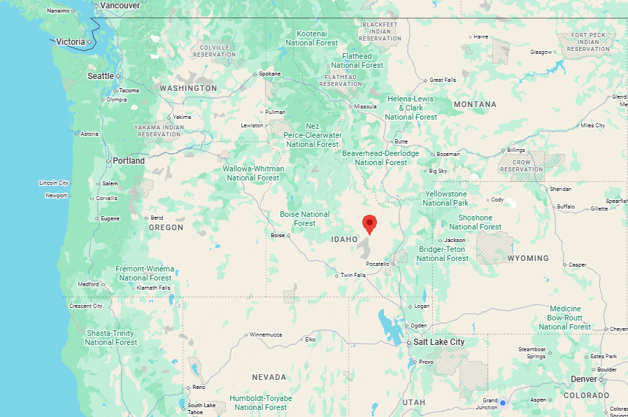 Map showing the location of Arco, Idaho, in the American West