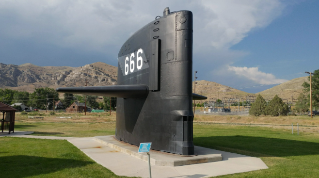 USS Hawkbill submarine sail memorial in Arco, Idaho