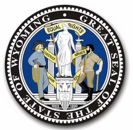 Wyoming state seal representing the state's history and identity